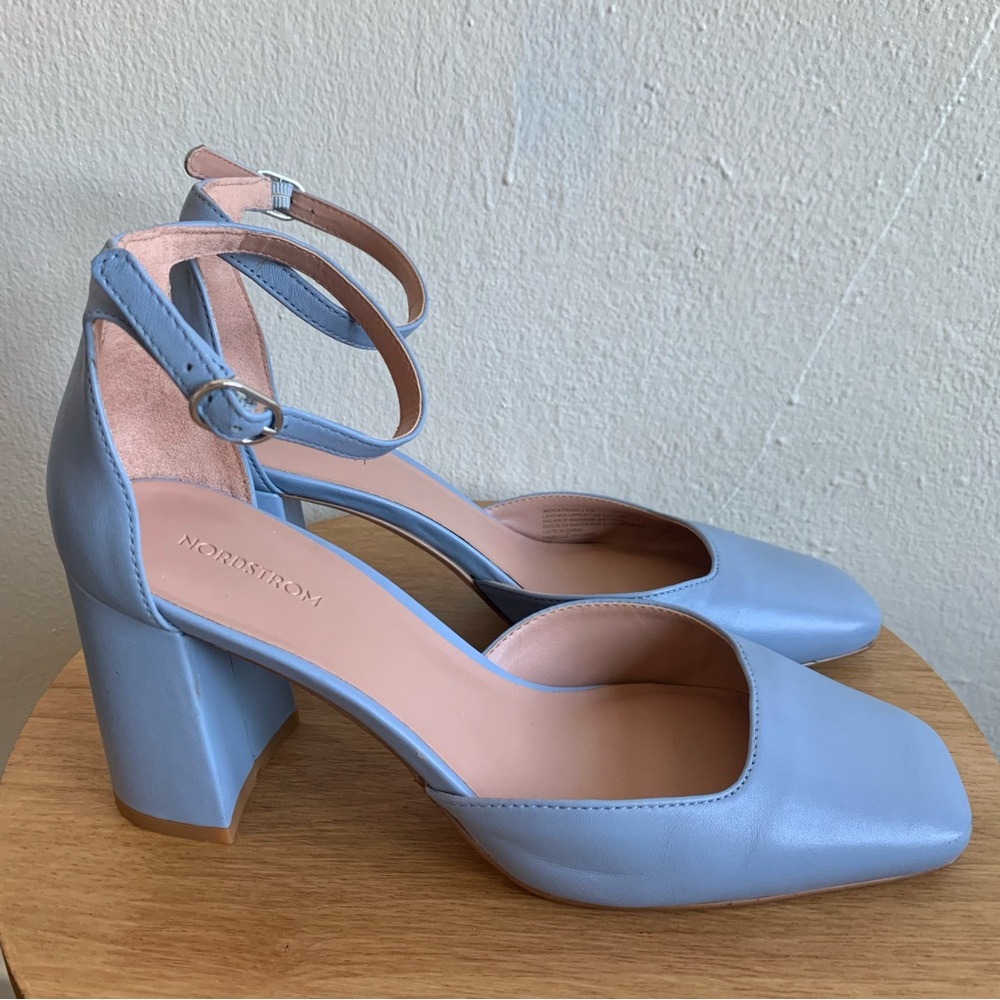 NORDSTROM Light Blue Square Toe Heels